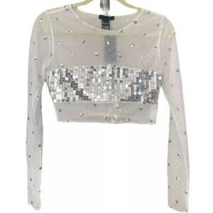 H:ours Evan Top in Sequence Silver Sheer Mesh NEW Size Small